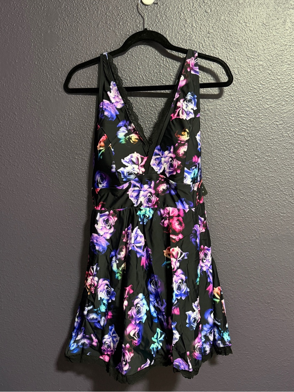 torrid Midnight Roses Wireless Lace Trim Swim Dress With Brief NWT